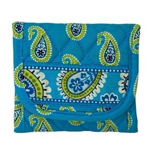 Vera Bradley Pocket Wallet Bermuda Blue Aqua/Lime Green/Blue EUC